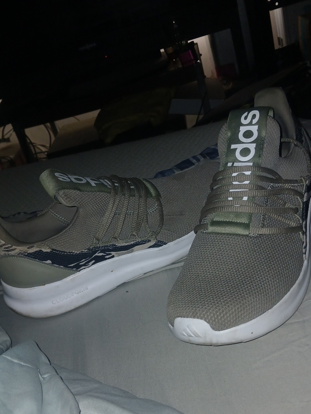adidas Men's Olive/White Lightweight Knit Sneakers